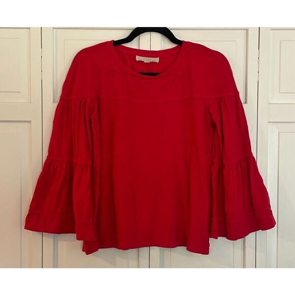 Loft red tiered bell sleeve knit top small - Picture 2 of 8